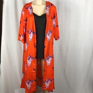 Zury Size S/M Boho Rayon Orange Printed Open Beach Cover. New With Tags
